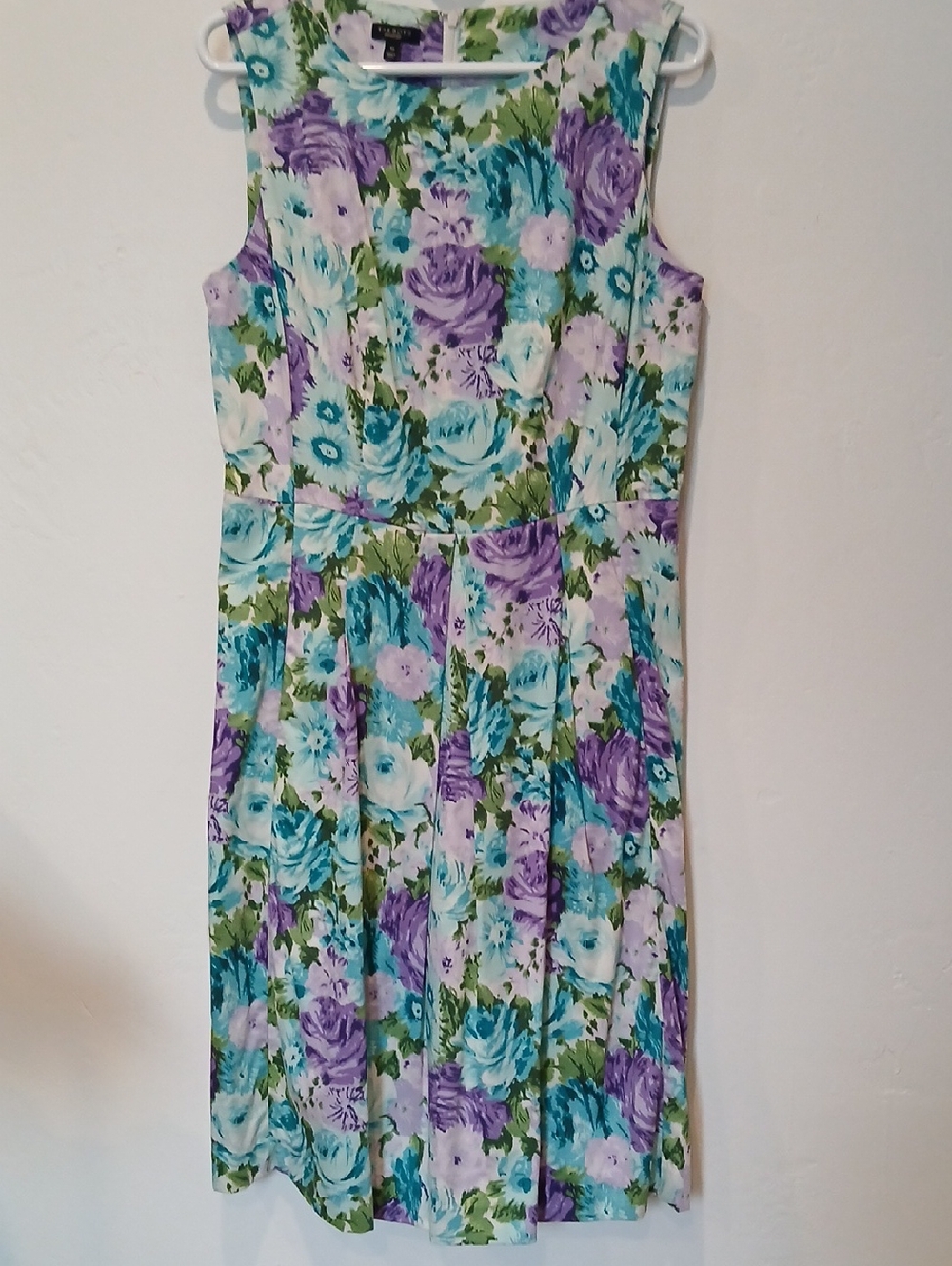 Sleeveless Floral A-Line Dress in Purple & Teal
